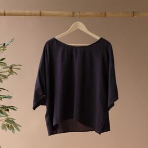 La Lou Short Sleeve Linen Blend Blouse – Midnight Oversized Top NWT